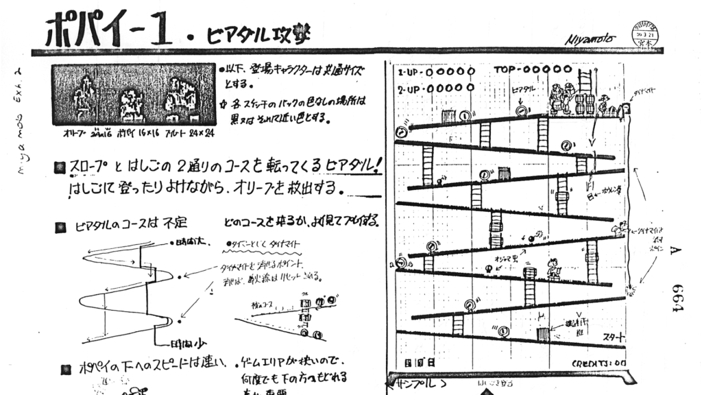 Miyamoto's early sketch for a Popeye arcade game.